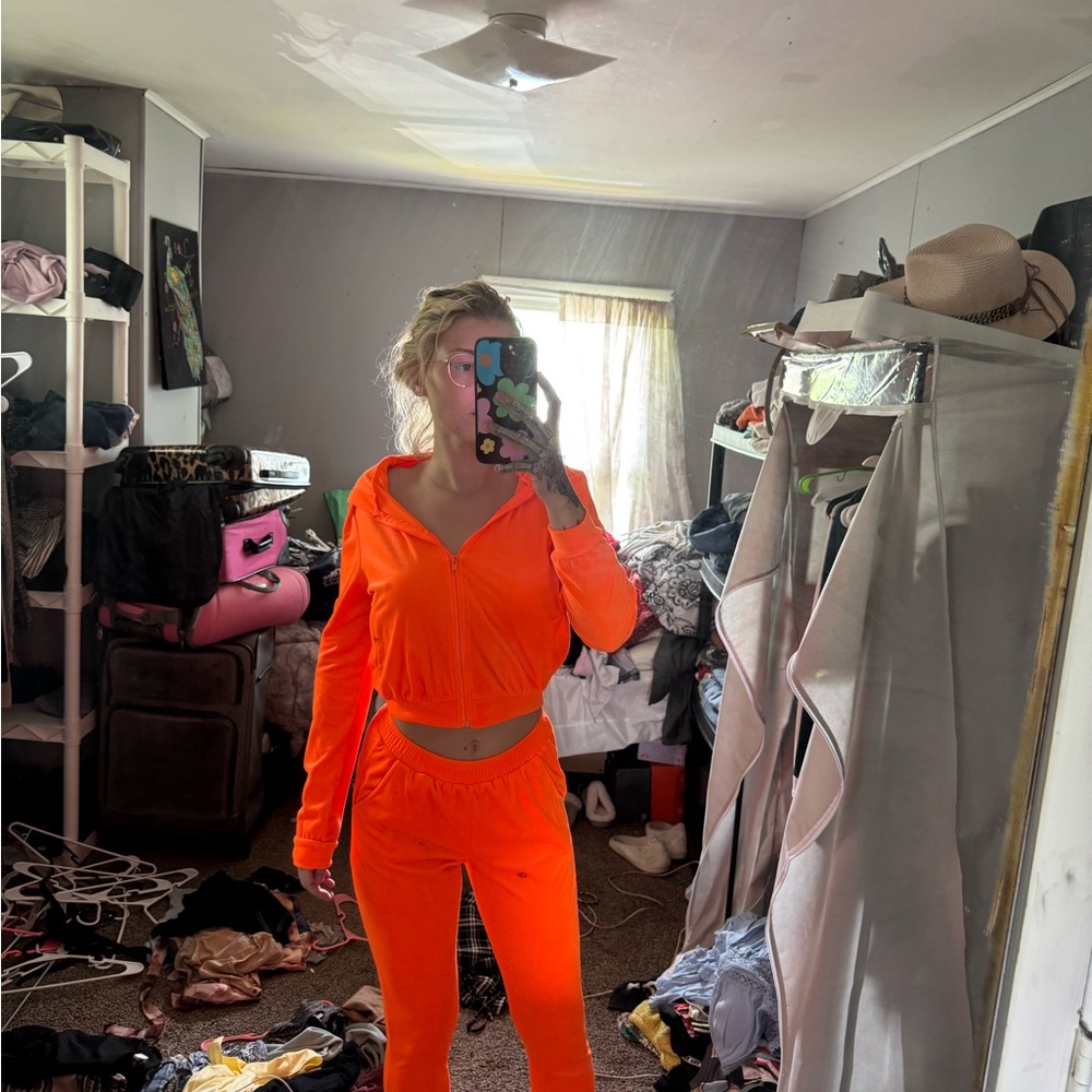 Fashion Nova Neon Orange Tracksuit